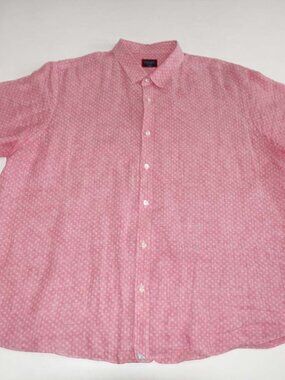 UNTUCKit Men's Printed Button Front Shirt Size 3XL Short Sleeves Pink 100% Linen